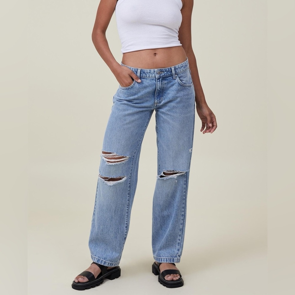 Cotton On Light Distressed Low Rise Straight Jeans